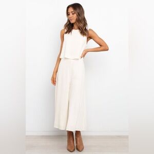 MVN The Label Women’s Linen Blend Femme Jumpsuit Khaki Size S Wide Flare Leg